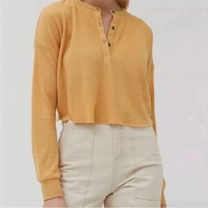 UO Out From Under Mustard Long Sleeve Cropped Emmy Henley Top Size S